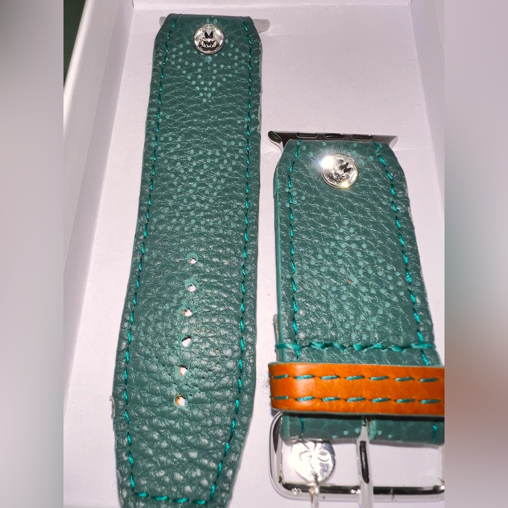 FIRM PRICE‼️Upcycled Louis Vuitton Teal Mahina LOGO leather Apple Watch band